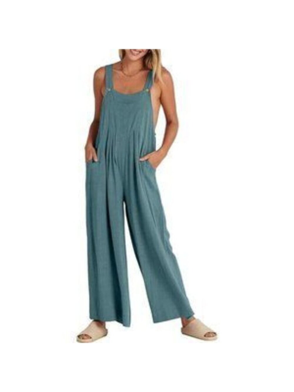 Women's Overalls Jumpsuit Casual Adjustable Straps Wide Leg with Pockets, Lake